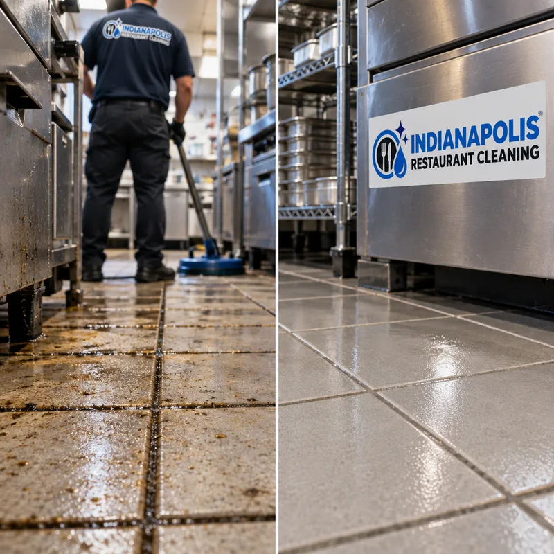 Cleaned commercial kitchen floor tile and restored grout lines
