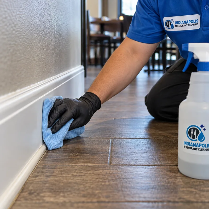 Cleaned restaurant baseboards, floor edges, corners, and thresholds