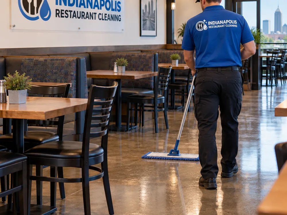 Empty restaurant dining room reset after overnight cleaning